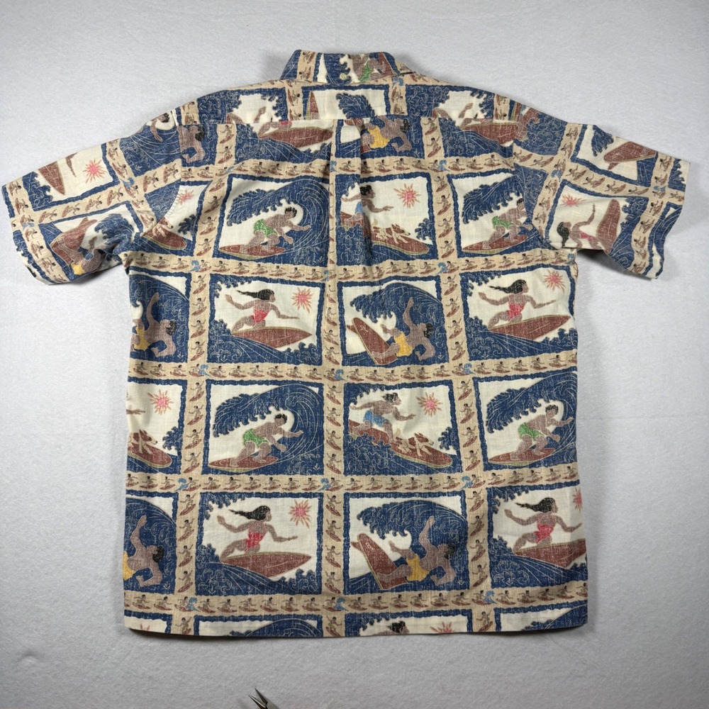 Reyn Spooner Dietrich Varez Vintage Reverse Print Surf Shirt Mens XL Blue Tan - Picture 4 of 14